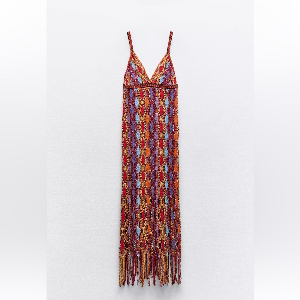 Zara Fringed Knit Dress Size Small